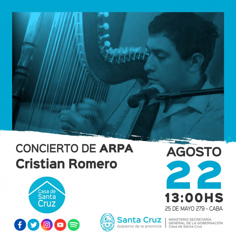 El arpista Cristian Romero se presenta en Casa de Santa Cruz